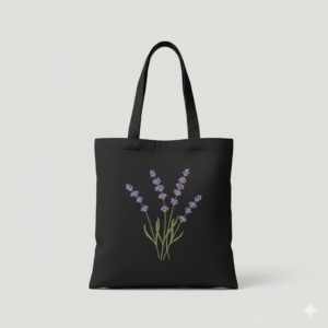 Elegant Lavender Print Black Tote Bag